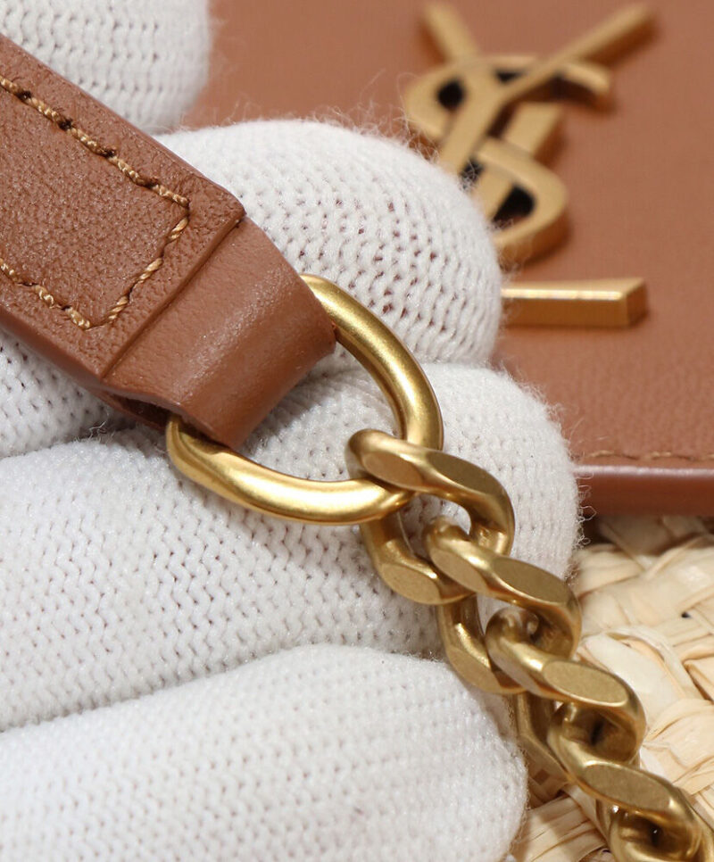Saint Laurent Mini Manon In Raffia And Aged Vegetable-Tanned Leather Coffee